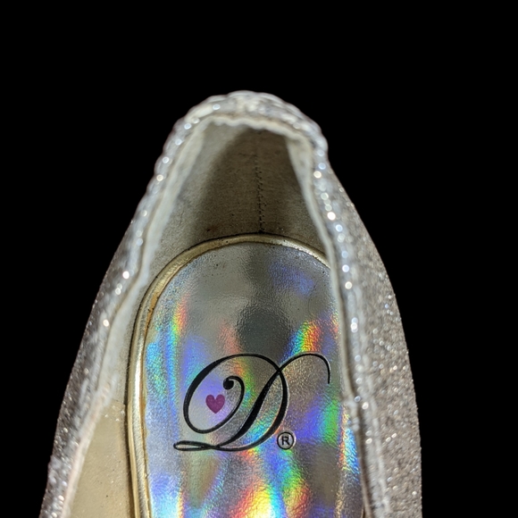 Stiletto Platform Heels Sz 8.5 Gold Glitter Slip-on Peep Toe Pump Hollywood Glam - Picture 13 of 16